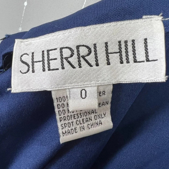 Sherri Hill Navy Blue Lace Illusion Open Back Formal Gown $298 - Picture 13 of 14